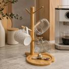 Porta Canecas Xícaras Suporte Bambu Árvore Vertical Organizador Cantinho Café 6 Hastes