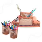 Porta Caneta Lápis e Kit Organizador de Mesa Porta Treco Rose Gold