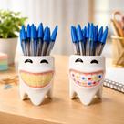 Porta Caneta Lapis Formato De Dente Kit Com 2 Peças Ceramica
