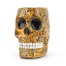 Porta-canetas Resina de caveira com estampa de leopardo 280g 10x9x12,8cm