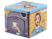 Porta capsulas de cafe de metal quadrado com janela estampado hauskraft 14,5x13cm