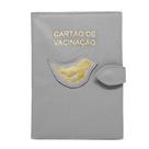 Porta Cartão de Vacina de Couro - Cinza / Dourado Porta Cartão de Vacina de Couro - Cinza / Dourado