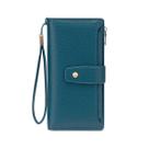 Porta-cartões de pulso Wallet Women RFID Long Blue PU Leather