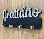 Porta Chaves Chaveiro Gratidão em MDF e Acrílico Espelhado - Preto e Prata