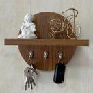 Porta Chaves de Parede com Prateleira Moderno Amadeirado MDF