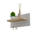 Porta Chaves Minimalista de Parede com 5 pinos Branco e Carvalho