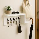 Porta-chaves Off-white Com Prateleira Decorativa E Ganchos