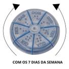 Porta Comprimido Semanal Redondo 7 Dias Plástico Azul Roxo ou Rosa