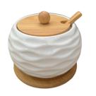 Porta Condimento Cerâmica Branco Tampa e Bandeja de Bambu Porta Condimento Cerâmica Branco Tampa e Bandeja de Bambu