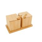 Porta Condimento Com Colher E Bandeja Duplo - Bambu