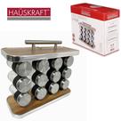 Porta Condimento de Vidro Com 12 Pecas 100ml + Suporte de Inox / Madeira Mdf Retangular Hauskraft