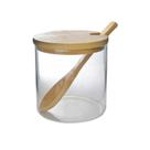 Porta condimento de vidro com tampa e colher de bambu 280ml