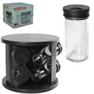 Porta condimento de vidro / plastico com 6 pecas 85ml + suporte giratorio redondo black Porta condimento de vidro / plastico com 6 pecas 85ml + suporte giratorio redondo black