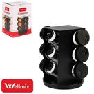 Porta Condimento De Vidro / Plástico Com 6 Peças 90ml + Suporte Giratório Malta Preto