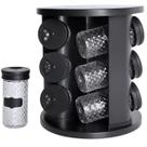 Porta Condimento Giratório Preto c/ 9 Potes Vidro 85ml Tampa Ideal p/ Temperos e Especiarias Suporte 360º Alimento