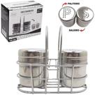 Porta Condimento Inox 2 Peca 100Ml + Suporte Aramado Cromado - Fu Xing