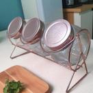 Porta Condimentos 03 Potes com Suporte Rose mais 03 Organizadores de Alimentos
