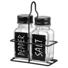 Porta Condimentos 2pçs 60ml em Vidro/Plástico e Suporte em Metal Preto - Hauskraft