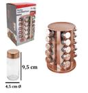 Porta Condimentos e Temperos com 20 Vidros de 80 ml + Suporte de Inox Giratório Rose Gold Porta Condimentos e Temperos com 20 Vidros de 80 ml + Suporte de Inox Giratório Rose Gold