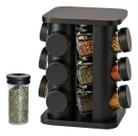Porta Condimentos Giratório 12 Potes de Vidro Inox Preto Quadrado