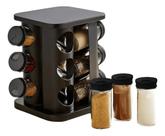 Porta Condimentos Giratório com 12 Potes de Vidro Base de Metal Tampa em Inox 85ml Cada Cozinha Organizada