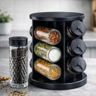 Porta Condimentos Giratório Wellmix 6 Potes Vidro 80ml Preto Compacto