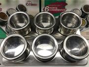 Porta condimentos inox c/suporte 6 pçs em casa tem Porta condimentos inox c/suporte 6 pçs em casa tem