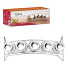 Porta Condimentos Temperos de Vidro 05 Pçs com Suporte Metal Porta Condimentos Temperos de Vidro 05 Pçs com Suporte Metal