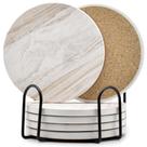 Porta-copos Hoewina Marble Ceramic Absorvente de 10 cm com suporte para 6 unidades Porta-copos Hoewina Marble Ceramic Absorvente de 10 cm com suporte para 6 unidades