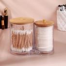 Porta Cotonetes Duplo Em Acrílico Ou Tampa Bambu 15x15x12cm Organizador de Algodão Super Resistente