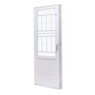 Porta de Aço com Postigo 215x83cm com Grade Quadriculada e Vidro Liso Unicsol Ramassol Branco Porta de Aço com Postigo 215x83cm com Grade Quadriculada e Vidro Liso Unicsol Ramassol Branco
