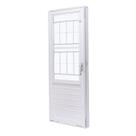Porta de Aço com Postigo 215x83cm com Grade Quadriculada e Vidro Liso Unicsol Ramassol Branco Porta de Aço com Postigo 215x83cm com Grade Quadriculada e Vidro Liso Unicsol Ramassol Branco