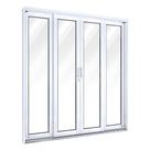 Porta de Aço de Correr 213x200cm com Vidro 4 Folhas 2 Fixas Facilita Lucasa Branco