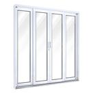 Porta de Aço de Correr 213x200cm com Vidro 4 Folhas 2 Fixas Facilita Lucasa Branco