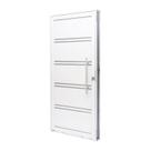 Porta de Aço Lambri 215x100cm com Friso e Puxador Inox Batente 12cm Qualitysol Ramassol Branco