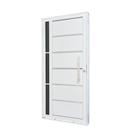 Porta de Aço Lambri 215x100cm com Friso e Puxador Inox Vidro Lateral Fumê Batente 12cm Qualitysol Ra