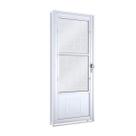 Porta de Aço Postigo 215x90cm com Grade Quadrada e Vidro Mini Boreal Lucasa Branco Porta de Aço Postigo 215x90cm com Grade Quadrada e Vidro Mini Boreal Lucasa Branco
