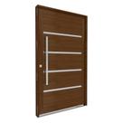 Porta de Alumínio Pivotante Amadeirada com Friso 225cm x 130 cm Lucasa Eccellente Abertura Esquerda Amarelo/Marrom
