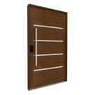 Porta de Alumínio Pivotante com Friso Puxador Fechadura Digital 225cm x 130cm Lucasa Eccellente Branco/Marrom Porta de Alumínio Pivotante com Friso Puxador Fechadura Digital 225cm x 130cm Lucasa Eccellente Branco/Marrom