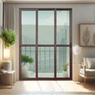 Porta de Correr 3 Folhas Moveis Sequenciais 210 x 120 Elite com Fechadura Tetra Vidro Liso Corten Brimak