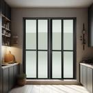 Porta de Correr 4 Folhas Moveis 210 x 200 Elite com Fechadura Tetra Vidro Liso Preto Brimak