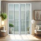 Porta de Correr 4 Folhas Moveis 210 X 240 Elite com Fechadura Tetra Vidro Liso