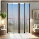 Porta de Correr 4 Folhas Moveis 210 x 240 Elite com Fechadura Tetra Vidro Reflex Mix Corten Brimak