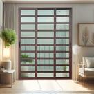 Porta de Correr com Travessas 3 Folhas Moveis Sequenciais 210 x 200 Elite com Fecho Automático Vidro Cinza/Corten Brimak