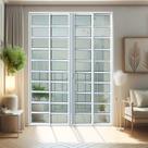 Porta de Correr com Travessas 4 Folhas Moveis 210 X 200 Elite com Fechadura Tetra Vidro Liso