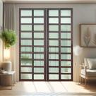 Porta de Correr com Travessas 4 Folhas Moveis 210 X 200 Elite com Fechadura Tetra Vidro Liso