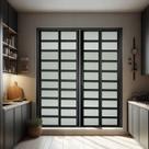 Porta de Correr com Travessas 4 Folhas Moveis 210 x 240 Elite com Fechadura Tetra Vidro Liso Preto Brimak