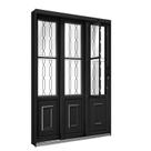 Porta de Correr de Aço com Postigo 213 x 150 x 17 cm Preto 3 Folhas Direita Grade Mosaico Riobras Pronta