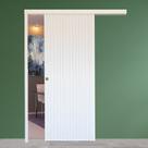 Porta de Correr de Madeira Ripada Completa 210x82cm com Fechadura e Ferragens Branco Casablanca