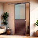 Porta de Correr Suspensa 210x100cm Meia Veneziana Meia Vidro Dir L.25 Brimak Abertura Direita